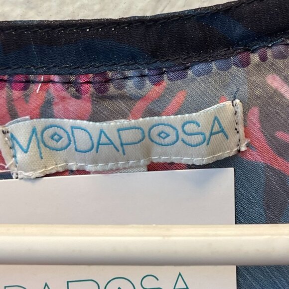 MODAPOSA Coral Print Beaded V-Neck Sheer Tunic  Beach Cover-Up flared sleeves - Picture 2 of 9